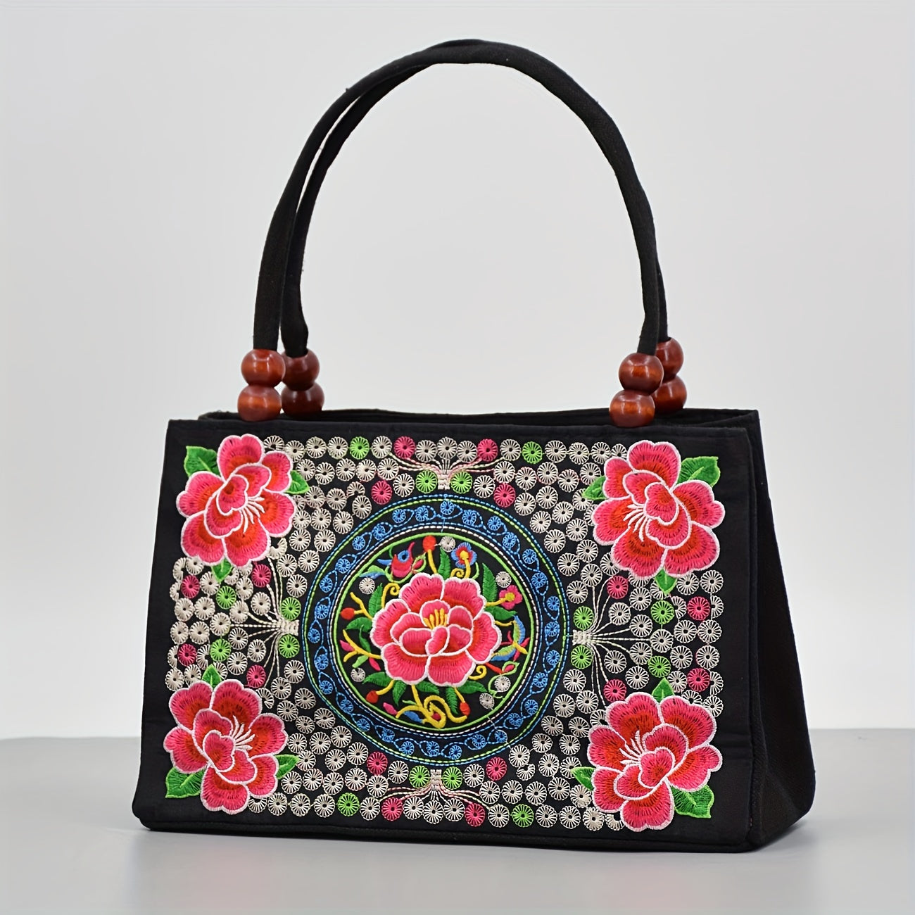 Embroidered Handbag, Double Zipper Bag, Women's Printed Handbag