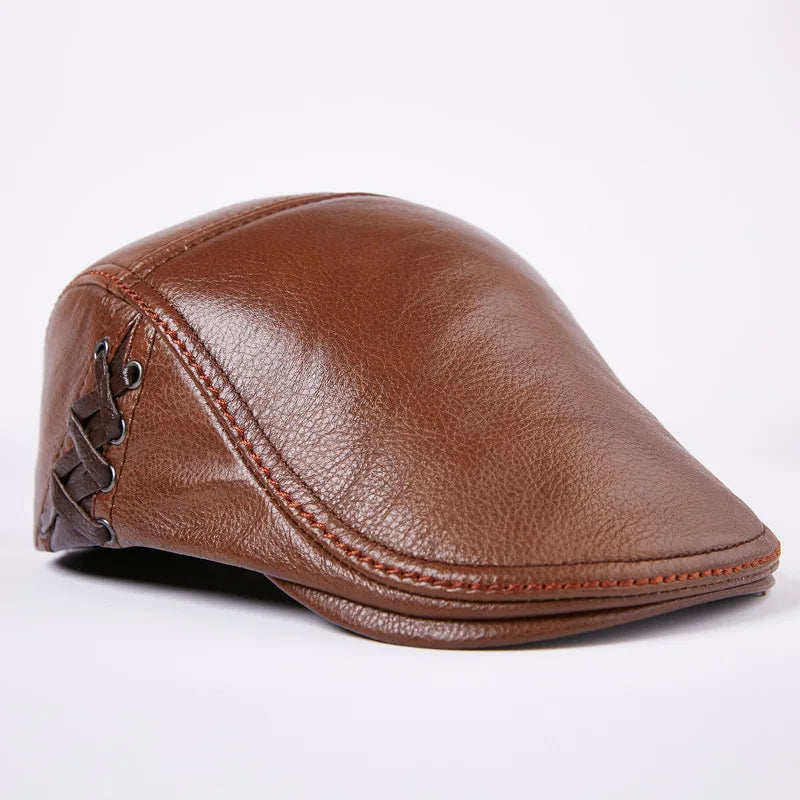 Men's Cowhide Cap Adult Genuine Leather Warm Hat Young Hat Middle-aged Leather Cap Single Hat Male Baseball Cap B-7874