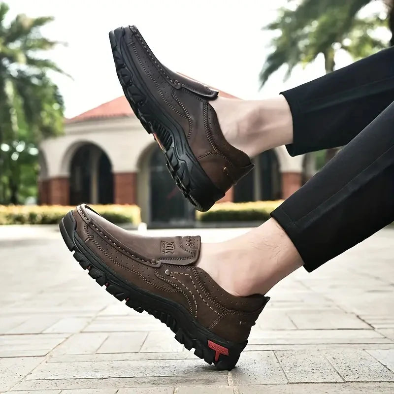 Handmade Leather Men Shoes Casual Outdoor Slip On Loafers Men Leather Shoes Flats Moccasins Walking Shoes Non-Slip Dropshipping