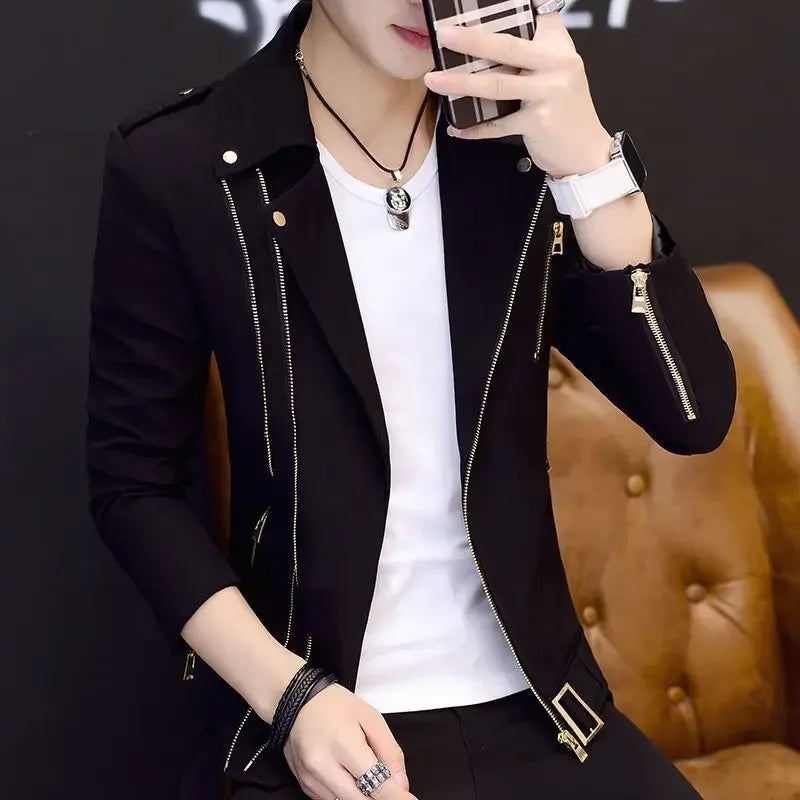 Coats Black Leather Jacket for Men Trendy 2025 Fashion Fashionable Spring Clothes Man Suits and Blazers Menswear Vintage Classic