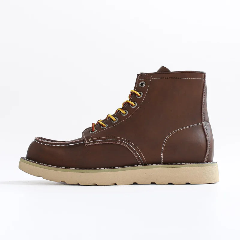 Genuine Leather Men's Boots Vintage Tooling Boots Man Short Boot Rhubarb Boots Men's High Top Men's Shoes Leather