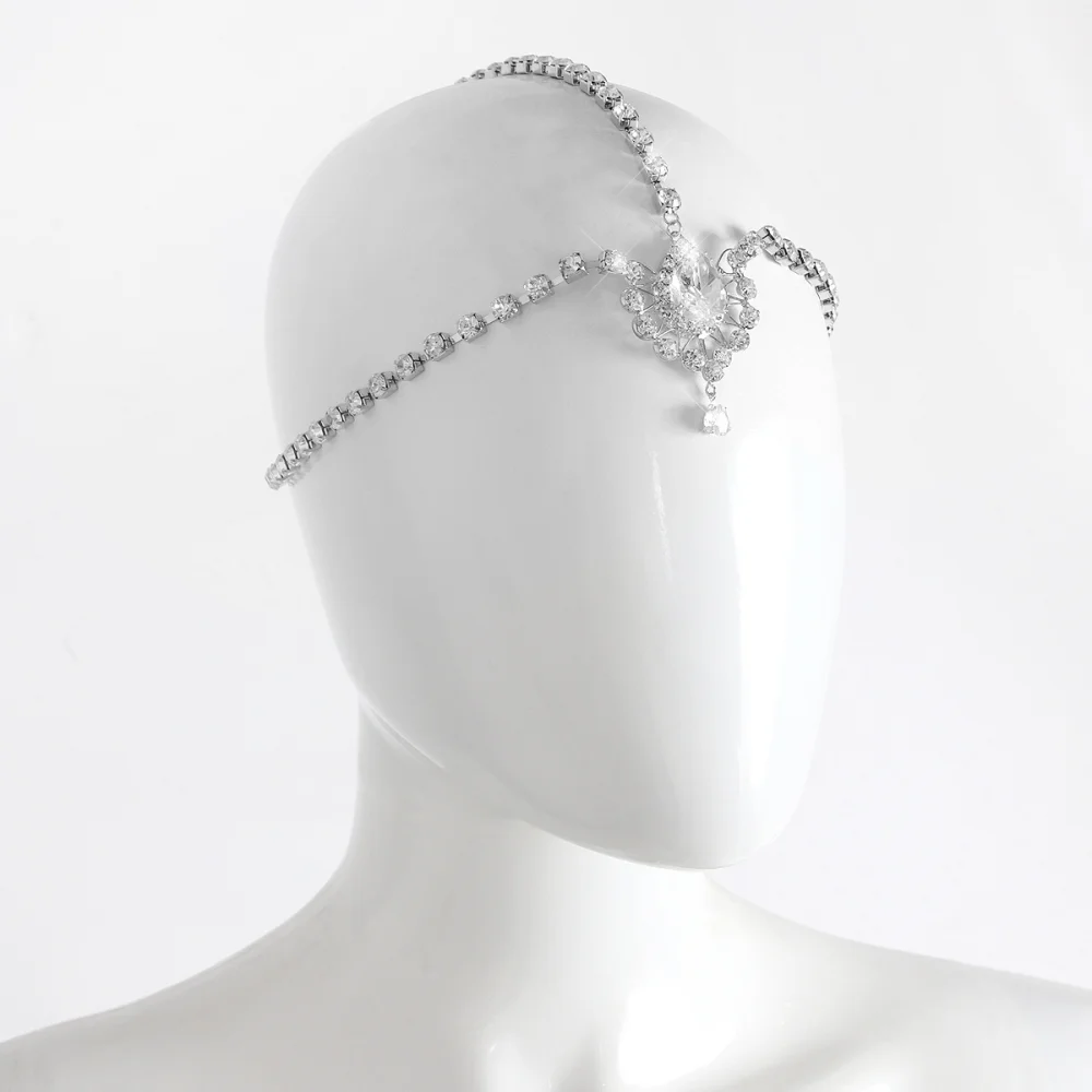 Wedding Hair Accessories For Women Bride Indian Jewelry Gift Boho Crystal Drop Forehead Head Chain Headwear Headpiece Rhinestone