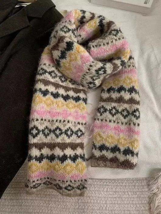 Women's Winter Scarf Sweet Style Warm Scarf Knitted Wool Scarf Winter High End Retro Thickened Warm Woolen Scarf Fashion Scarf