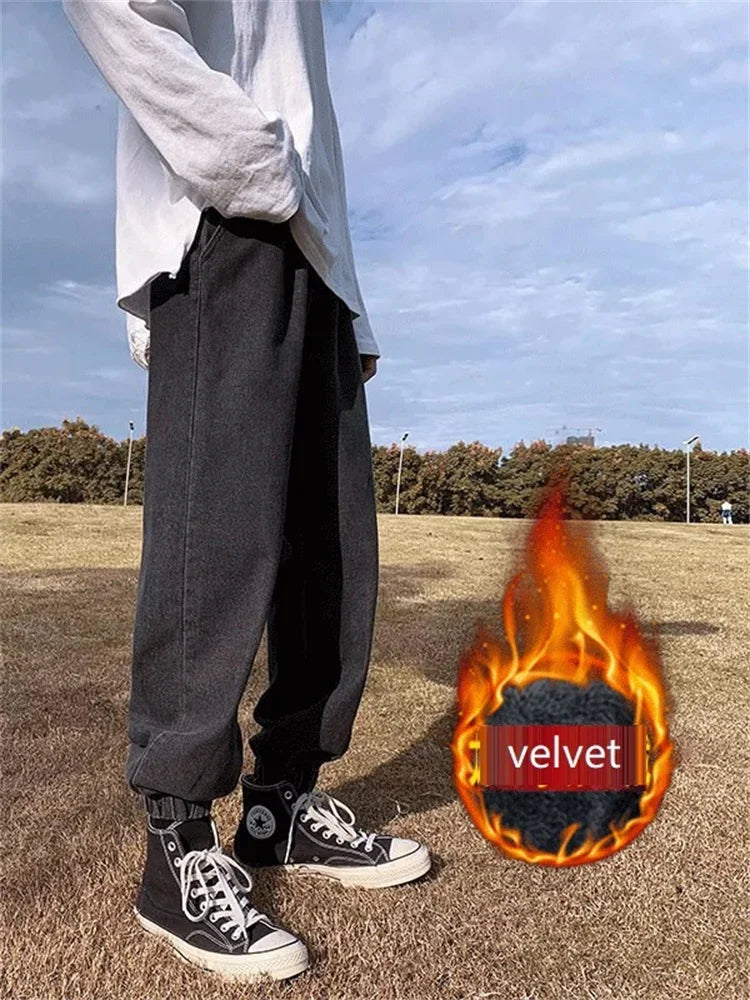 Winter Jeans Men Warm Joggers Jeans Harem Pants Thickdenim Pants men sweatpants elastic jean for men pants male jeans