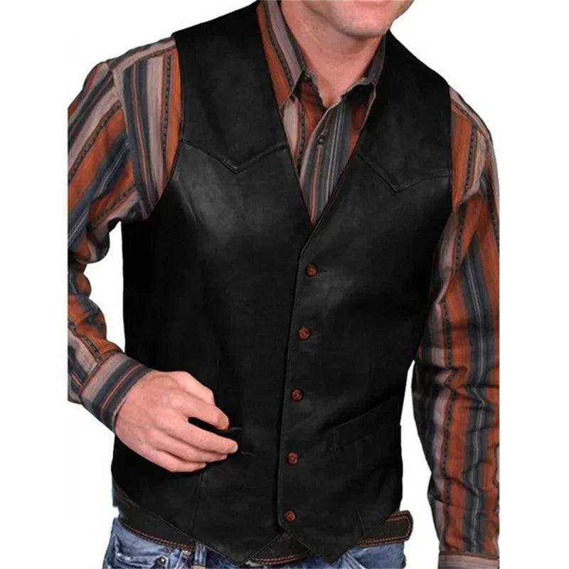 Leather Vest for Men Motorcycle Colete Luxo 5XL Steampunk Waistcoat Western Cowboy Party Dress MensVintage Gilet Costume Homme