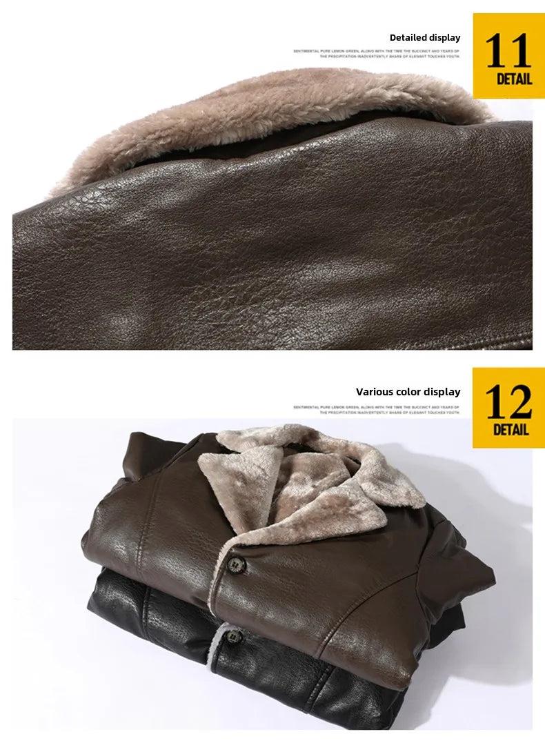 Men Coat Winter Long Leather Jacket Casual Jackets Coats New Faux Leather Vintage Biker Jacket Men Windproof Motorcycle Jacket