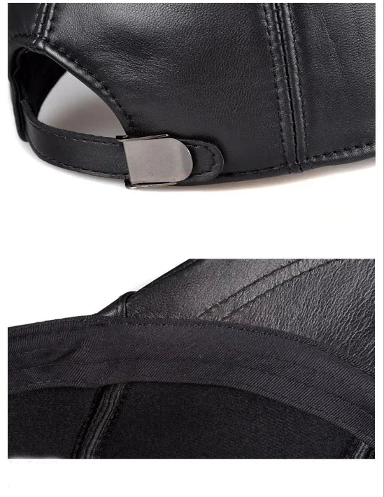 New Men Real Leather Baseball Caps Sheepskin Casual Men Youth Duck Tongue Warm Hats Hip Pop Bonnet Femme