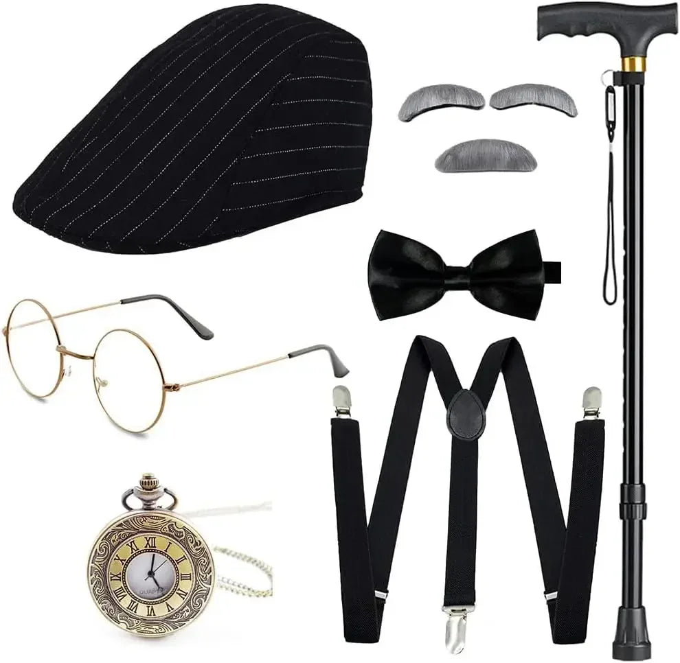 1920s Men Costume Accessories Set Gatsby Newsboy Hat Old Man Costume Accessories Set Grandpa Accessories Set diguse disfraz