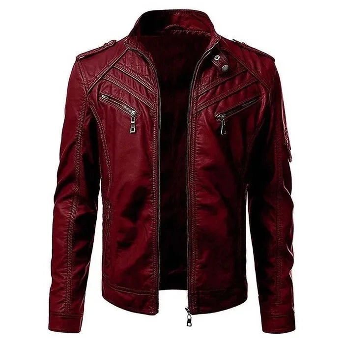 The new casual high-end fashion leather coat men sell European and American solid color handsome stand-up collar jacket
