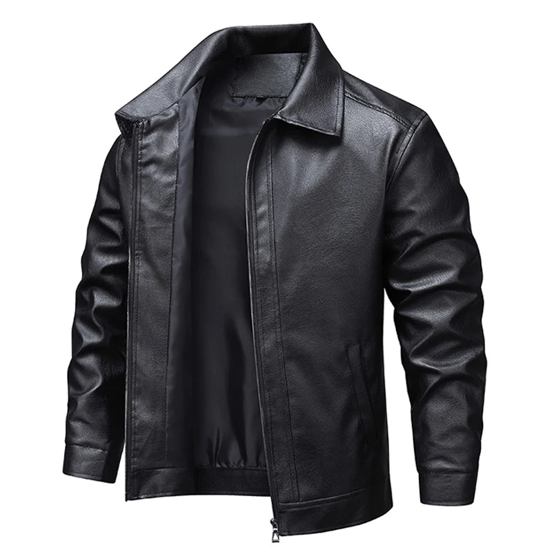 Men Faux Leather Jacket Autumn Winter Biker Jackets Fashion Black Motorcycle Leather Coat Outwear Casual Streetwear Windbreaker