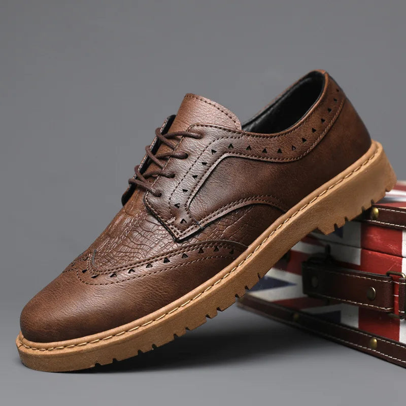 Leather Shoes for Men Luxury High Quality Brogue Shoes comfortable Soft Sole Men's Casual Shoes Lace Up Men Business Dress Shoe