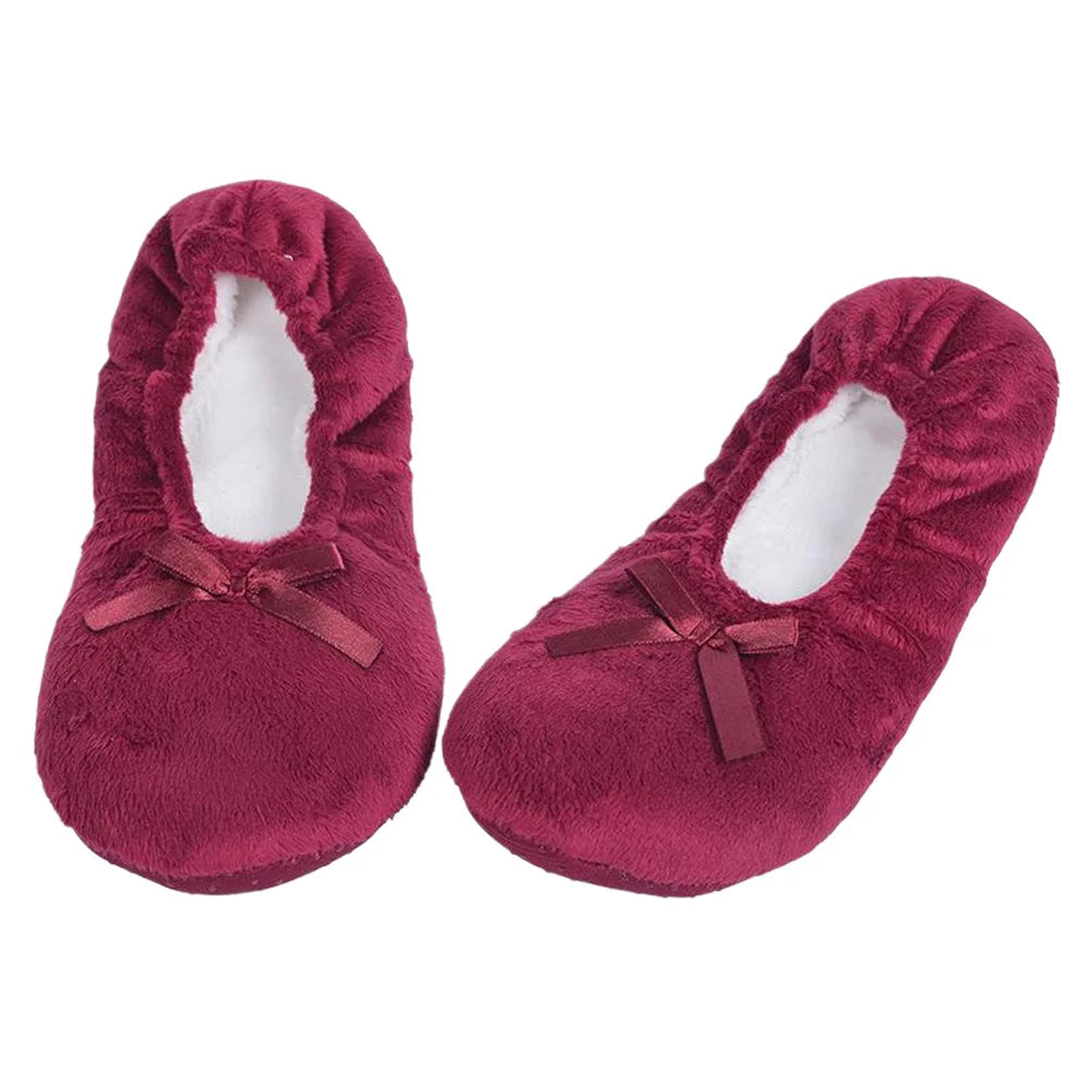 Women Ballerina Slippers with Satin Bow Winter Slippers Comfortable Warm Ballet Flats Girls Plush Slippers