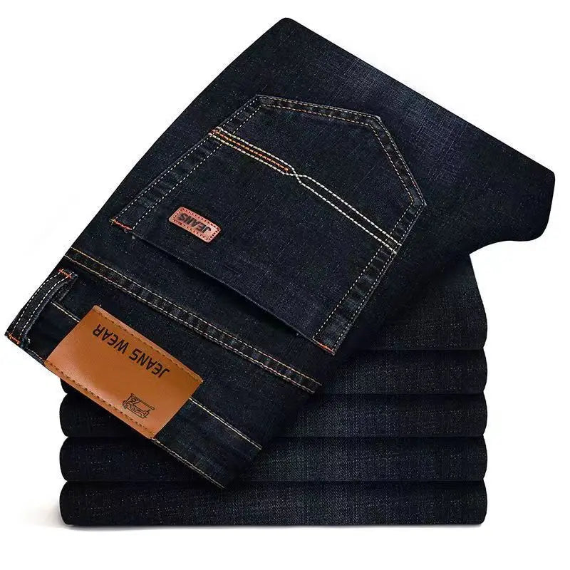 JEAN New Business Men's Jeans Casual Straight Stretch Fashion Classic Blue Black Work Denim Trousers Male Brand Clothing