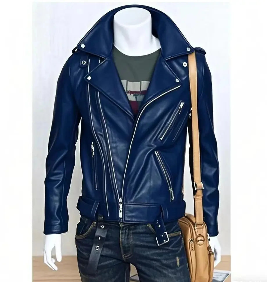 Men's Leather Jacket Fashionable Casual Coat Motorcycle Style Regular Cut Chinese Brand Stock AE New Autumn Winter Collection