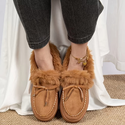 1PC Fleece Lined Snow Boots for Women, Short Flat and Warm Winter Boots with Smooth Color Laces