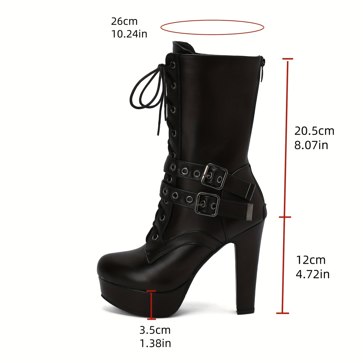 Women's Sexy Platform Ankle Boots with Chunky Heel - Lace-Up Chunky Heel Winter Boots, Faux Cover Upper & Rubber Sole, Round Toe Casual Chic for Casual Attire (Black), High Heel Boots