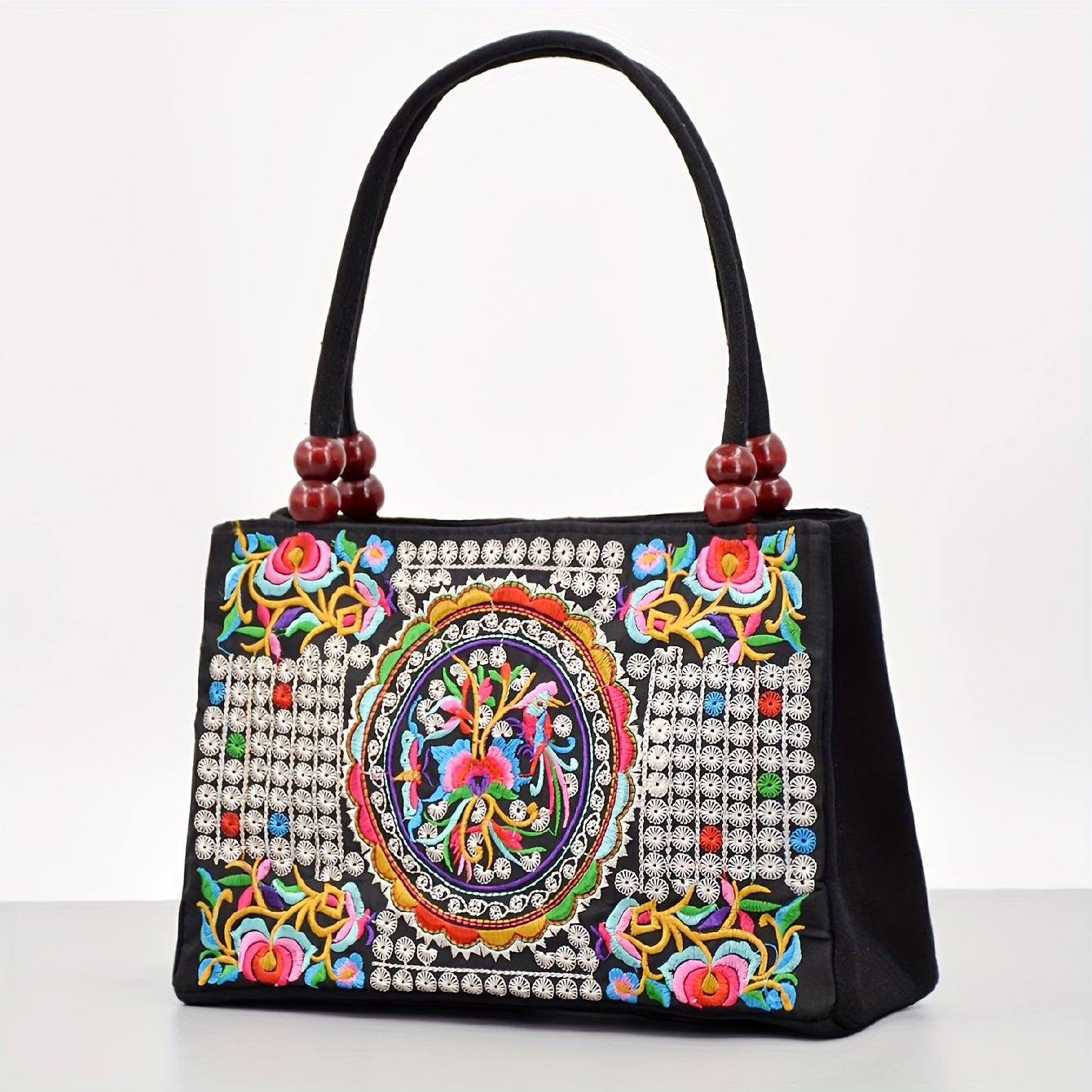 Embroidered Handbag, Double Zipper Bag, Women's Printed Handbag