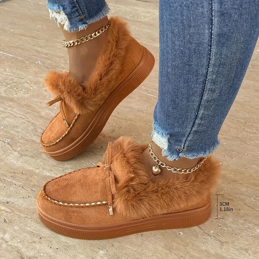 Cozy Fluffy Boots for Women - Soft Platform, Thermal Lining, Round Toe, Non-slip Sole, Warm and Comfortable Winter Boots with Soft Sole for Snowy Days - Perfect for Cold Weather