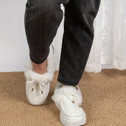 1PC Fleece Lined Snow Boots for Women, Short Flat and Warm Winter Boots with Smooth Color Laces