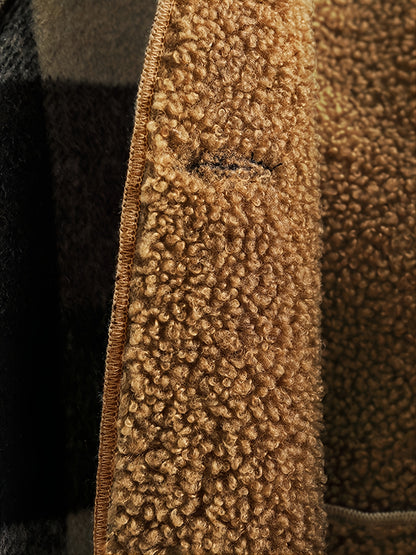 Boys' Long Sleeve Plaid Fleece-Lined Jacket with Button Front & Pockets - Cozy Fall/Winter Warmth, Casual Cardigan Collar, Brown/ Tartan Pattern, Machine Washable For Outdoor Play & Casual Attire, Winter Jacket For Boys, Fall