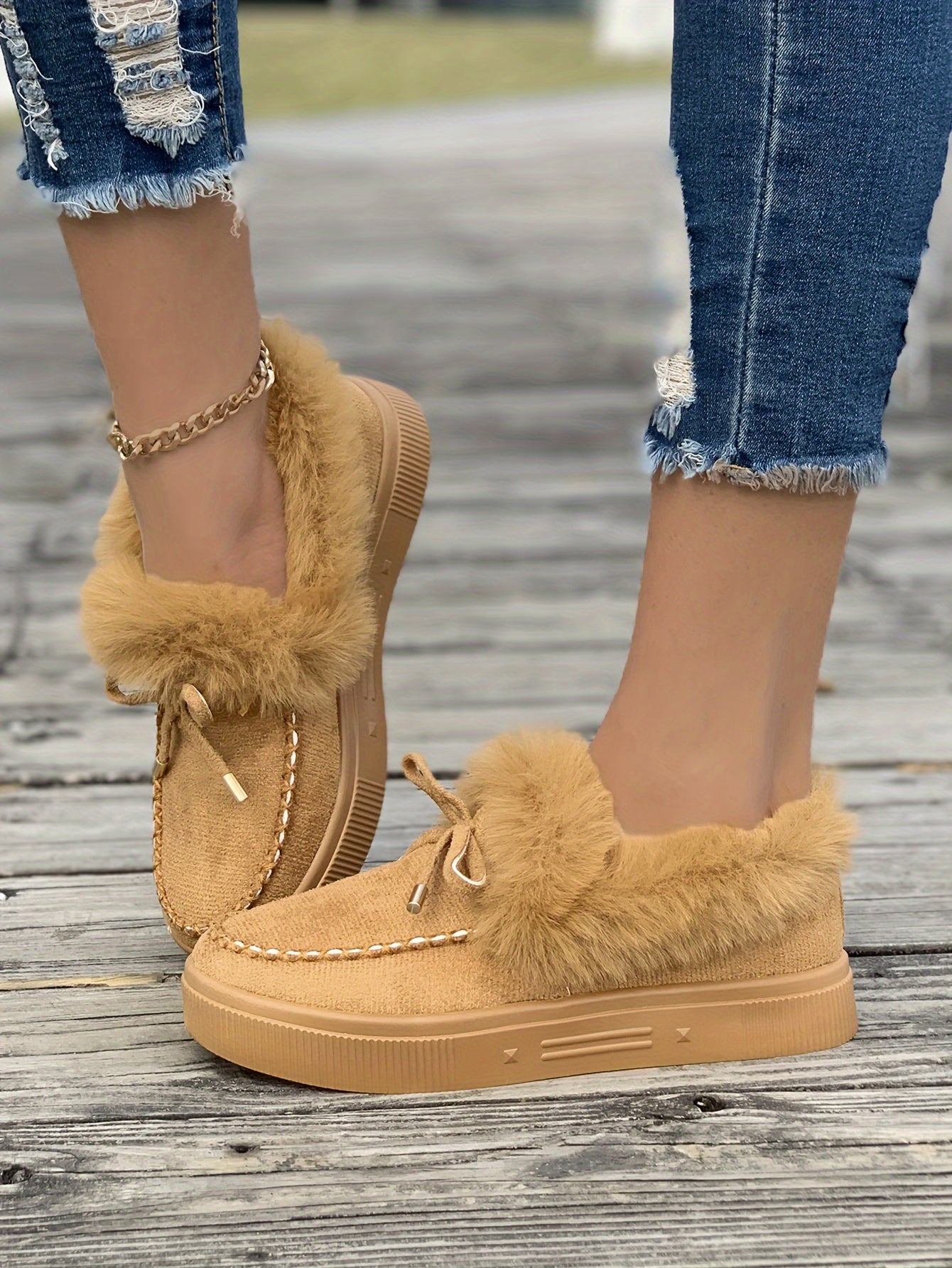 Cozy Fluffy Boots for Women - Soft Platform, Thermal Lining, Round Toe, Non-slip Sole, Warm and Comfortable Winter Boots with Soft Sole for Snowy Days - Perfect for Cold Weather