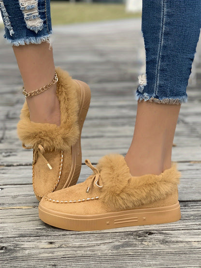 Cozy Fluffy Boots for Women - Soft Platform, Thermal Lining, Round Toe, Non-slip Sole, Warm and Comfortable Winter Boots with Soft Sole for Snowy Days - Perfect for Cold Weather