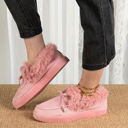 1PC Fleece Lined Snow Boots for Women, Short Flat and Warm Winter Boots with Smooth Color Laces