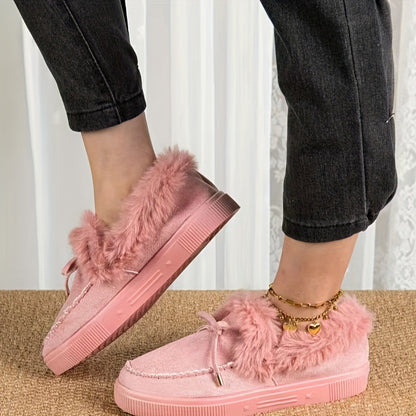 1PC Fleece Lined Snow Boots for Women, Short Flat and Warm Winter Boots with Smooth Color Laces