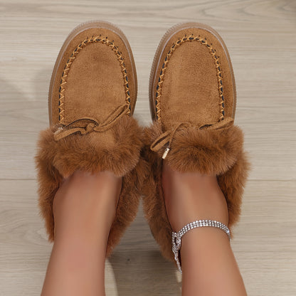 1PC Fleece Lined Snow Boots for Women, Short Flat and Warm Winter Boots with Smooth Color Laces