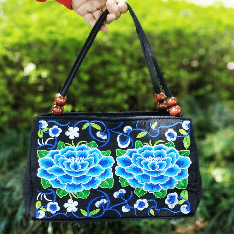 Embroidered Handbag, Double Zipper Bag, Women's Printed Handbag
