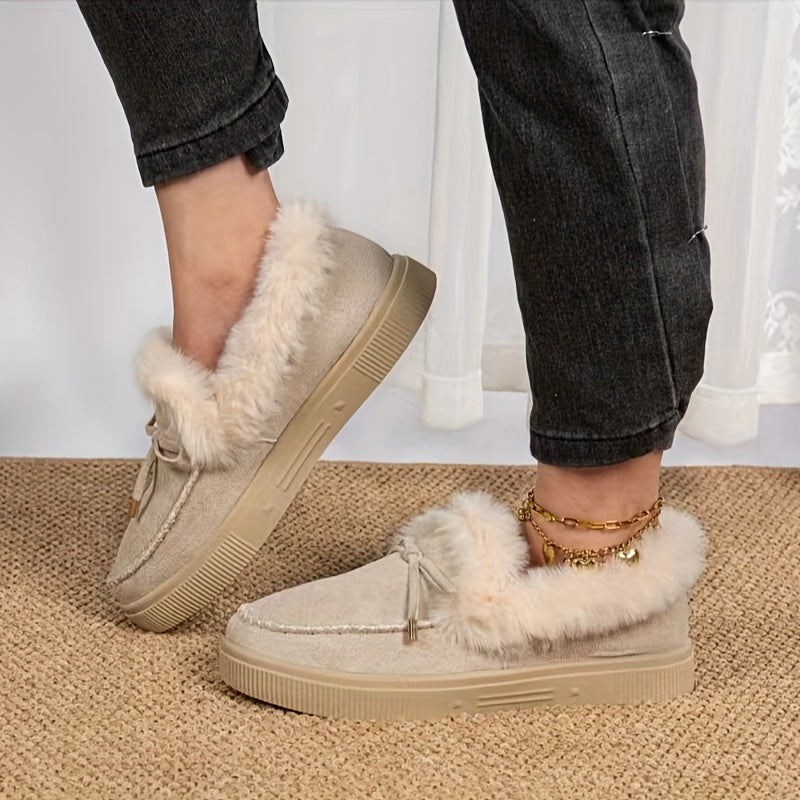 1PC Fleece Lined Snow Boots for Women, Short Flat and Warm Winter Boots with Smooth Color Laces