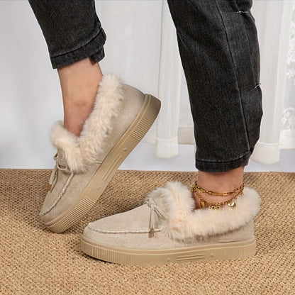 1PC Fleece Lined Snow Boots for Women, Short Flat and Warm Winter Boots with Smooth Color Laces