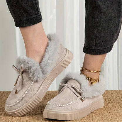 1PC Fleece Lined Snow Boots for Women, Short Flat and Warm Winter Boots with Smooth Color Laces