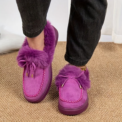 1PC Fleece Lined Snow Boots for Women, Short Flat and Warm Winter Boots with Smooth Color Laces