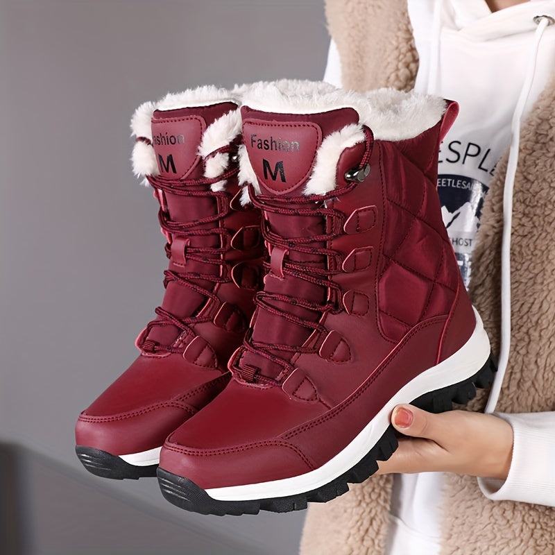Women's High-Top Snow Boots, Solid Color, Round Toe, Warm Plush Lining, Anti-Slip Rubber Sole, Durable Fabric Insole, Man-Made Upper - Outdoor Casual Footwear, Winter Boots