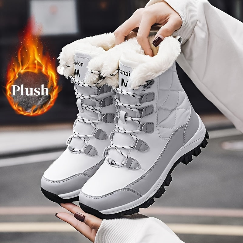 Women's High-Top Snow Boots, Solid Color, Round Toe, Warm Plush Lining, Anti-Slip Rubber Sole, Durable Fabric Insole, Man-Made Upper - Outdoor Casual Footwear, Winter Boots