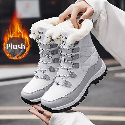Women's High-Top Snow Boots, Solid Color, Round Toe, Warm Plush Lining, Anti-Slip Rubber Sole, Durable Fabric Insole, Man-Made Upper - Outdoor Casual Footwear, Winter Boots