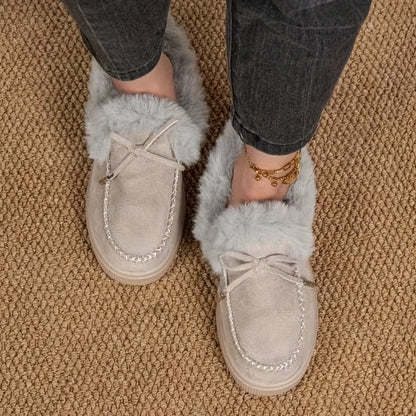 1PC Fleece Lined Snow Boots for Women, Short Flat and Warm Winter Boots with Smooth Color Laces