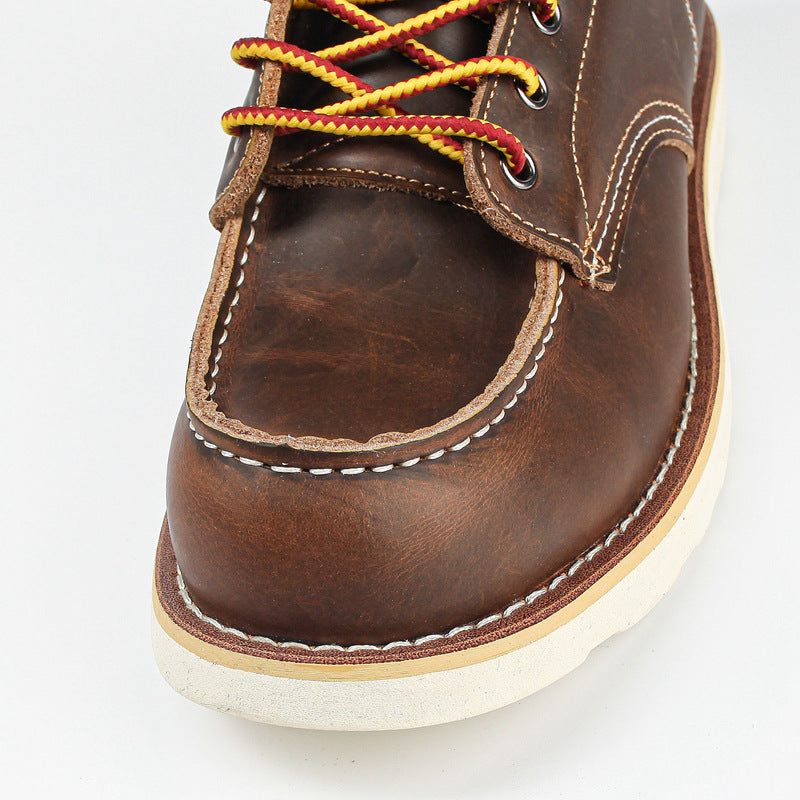 Genuine Leather Men's Boots Vintage Tooling Boots Man Short Boot Rhubarb Boots Men's High Top Men's Shoes Leather