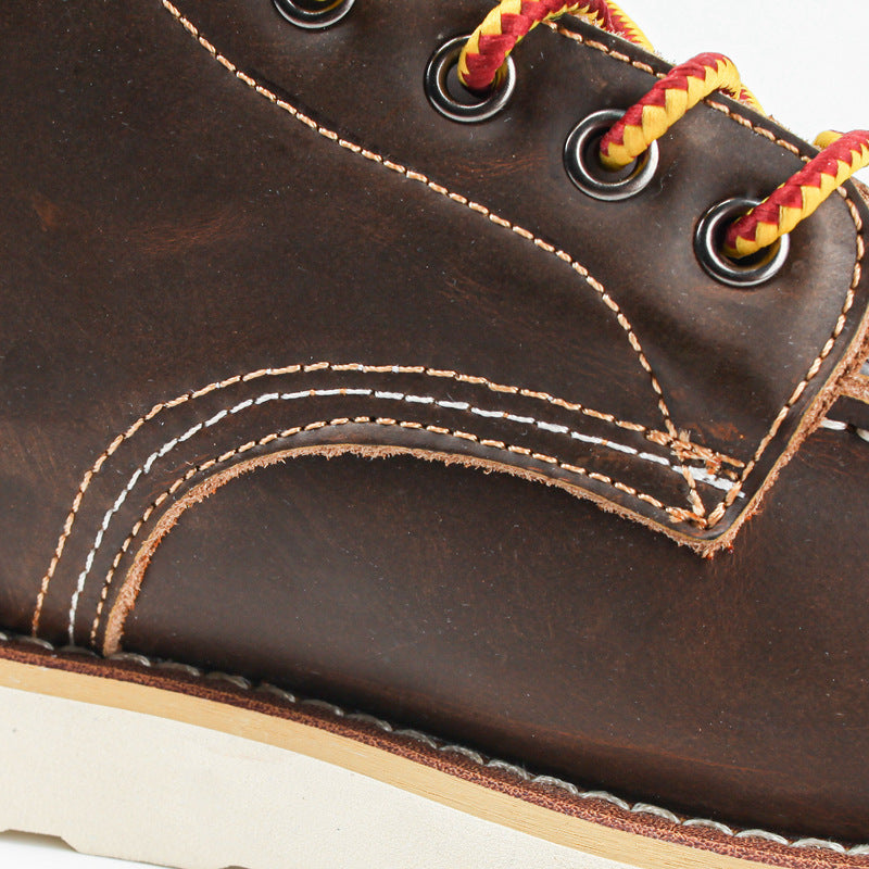 Genuine Leather Men's Boots Vintage Tooling Boots Man Short Boot Rhubarb Boots Men's High Top Men's Shoes Leather