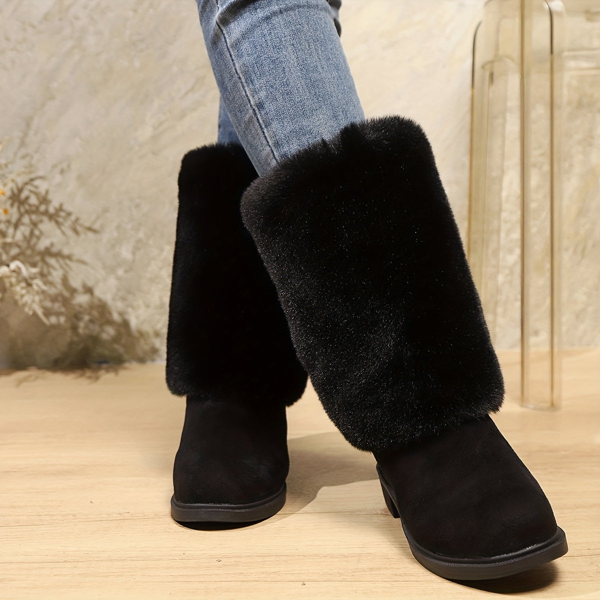 Women'S Plush Winter Boots - Soft Warm Slip-On Mid-Heel Round Toe with Plush & TPR Sole, All-Season Cozy BrownRedOrange - Slip-Resistant, Winter Boots, Seasonal Footwear, Comfortable Footwear