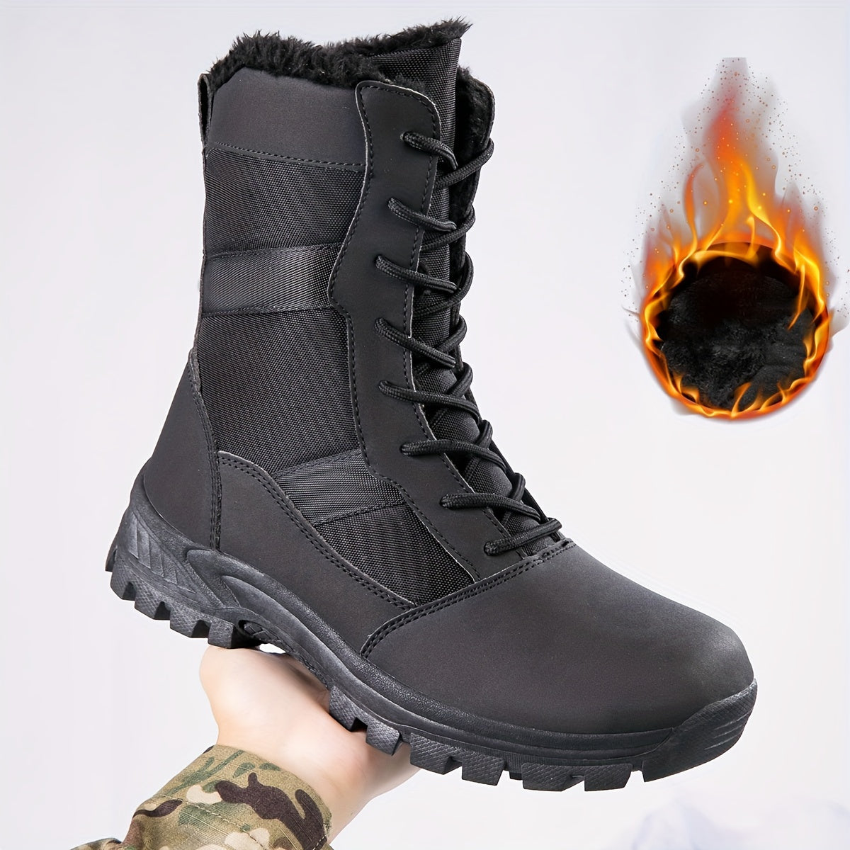 Men's High-Top Fleece-Lined Winter Boots - Breathable, Warm Casual Running Shoes for Outdoor & Hiking, Hiking Gear