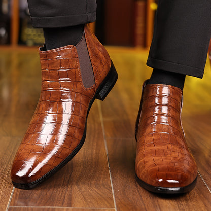 New Chelsea Boots Men's PU-Leather Men's Autumn And Winter Boots Mid-Top Boots