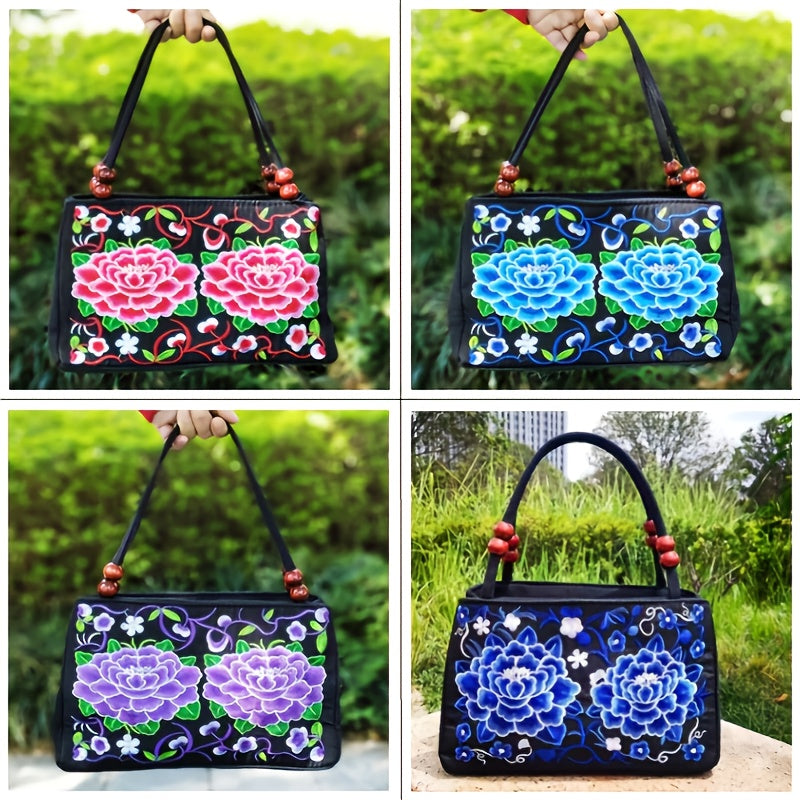 Embroidered Handbag, Double Zipper Bag, Women's Printed Handbag