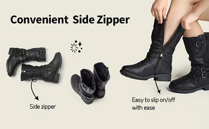 DREAM PAIRS KIDS Girls Fashion Comfortable Buckle Zipper Knee High Winter Boots