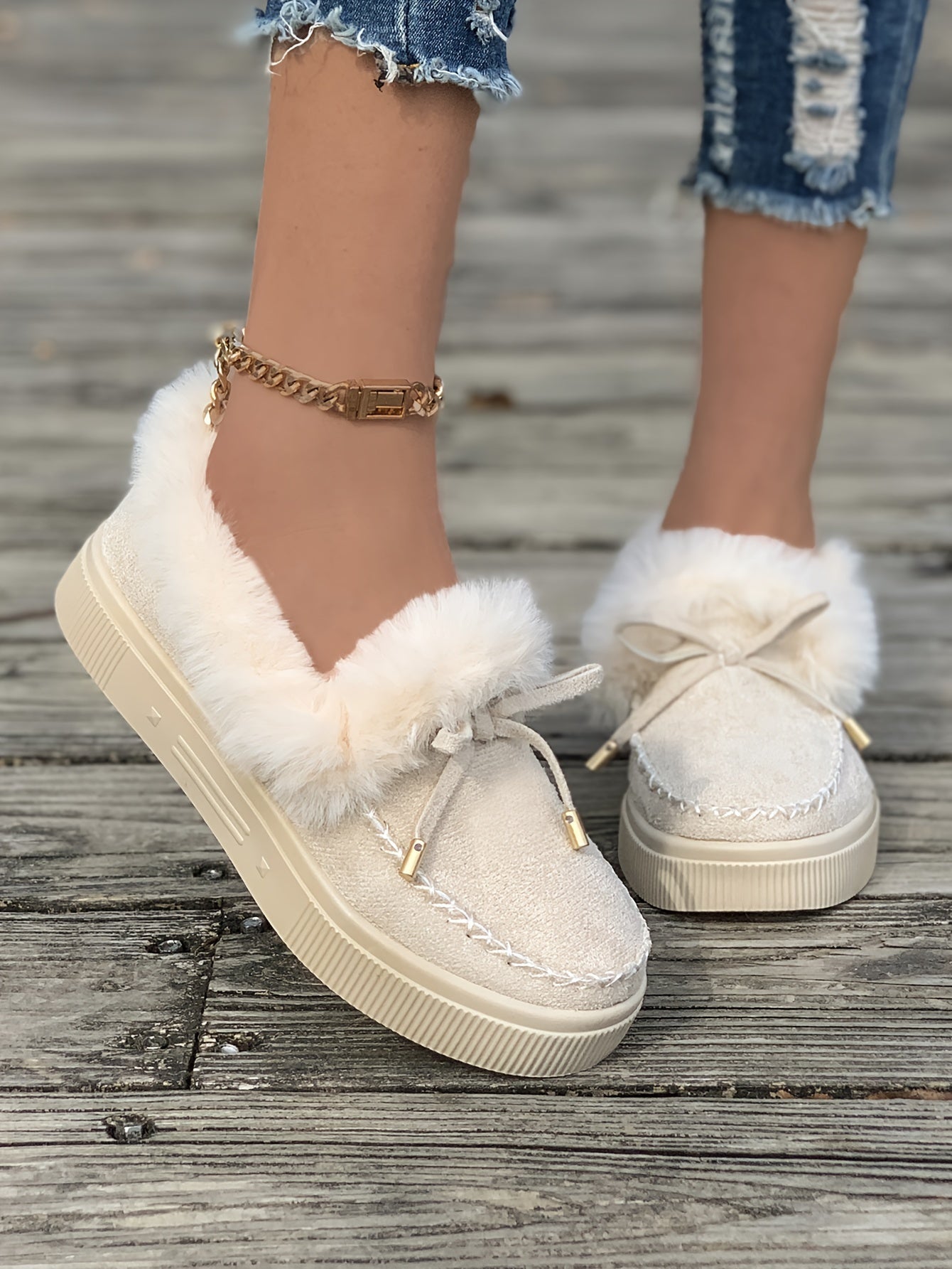 Cozy Fluffy Boots for Women - Soft Platform, Thermal Lining, Round Toe, Non-slip Sole, Warm and Comfortable Winter Boots with Soft Sole for Snowy Days - Perfect for Cold Weather