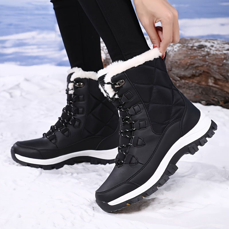 Women's High-Top Snow Boots, Solid Color, Round Toe, Warm Plush Lining, Anti-Slip Rubber Sole, Durable Fabric Insole, Man-Made Upper - Outdoor Casual Footwear, Winter Boots