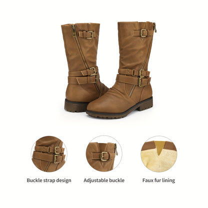 DREAM PAIRS KIDS Girls Fashion Comfortable Buckle Zipper Knee High Winter Boots