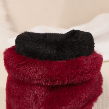 Women'S Plush Winter Boots - Soft Warm Slip-On Mid-Heel Round Toe with Plush & TPR Sole, All-Season Cozy BrownRedOrange - Slip-Resistant, Winter Boots, Seasonal Footwear, Comfortable Footwear