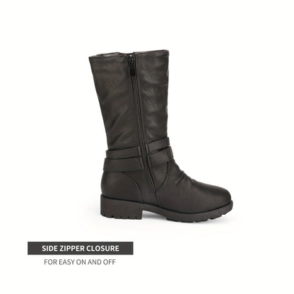 DREAM PAIRS KIDS Girls Fashion Comfortable Buckle Zipper Knee High Winter Boots